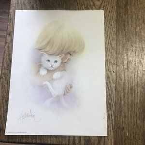 BOB HARRISON Cat Girl Print Teresa's Friend 101 Wall Art Vintage 1983